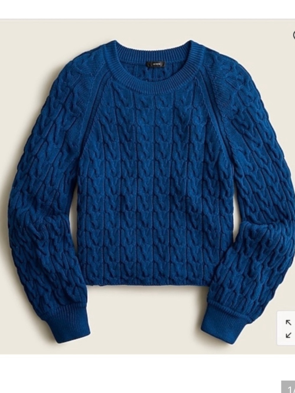 J. Crew Cable Knit Royal Blue Slight Crop Sweater Size Small